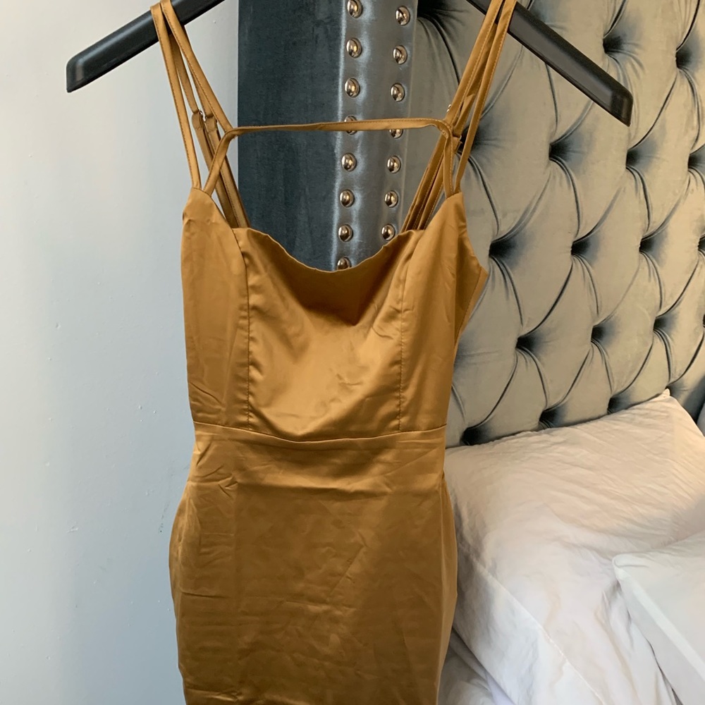cut out satin mini dress in bronze/gold US 2 UK 6
